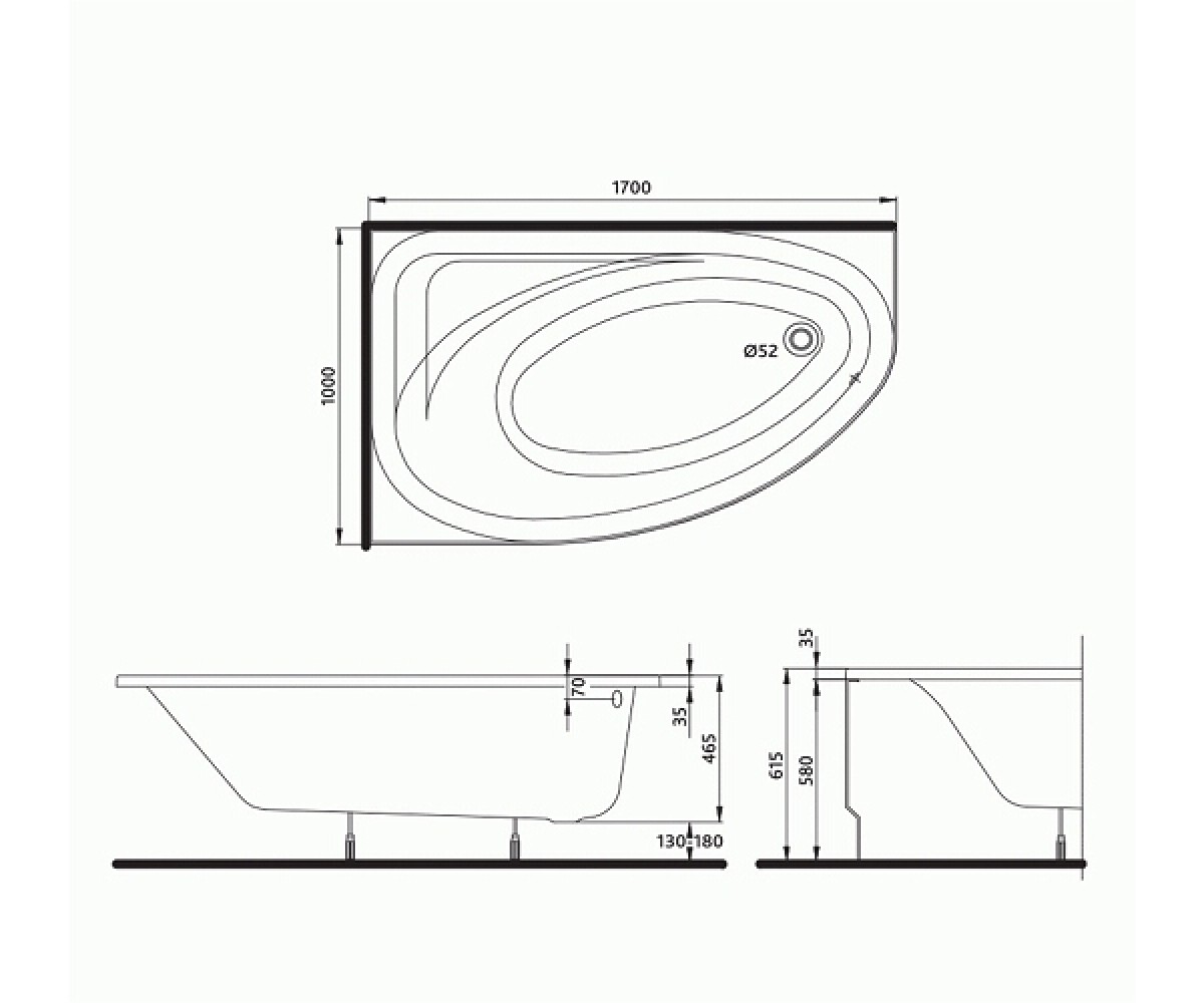 Ванна асимметричная  SPRING XWA3071000:Чертеж 