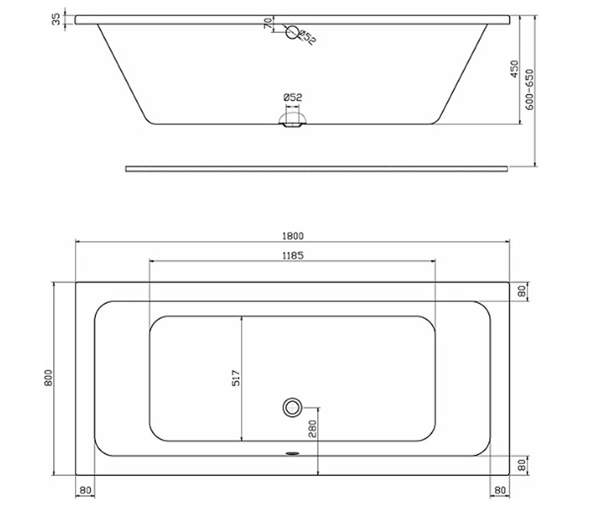 Ванна с ножками 180х80  MODO XWP1181000:Чертеж 