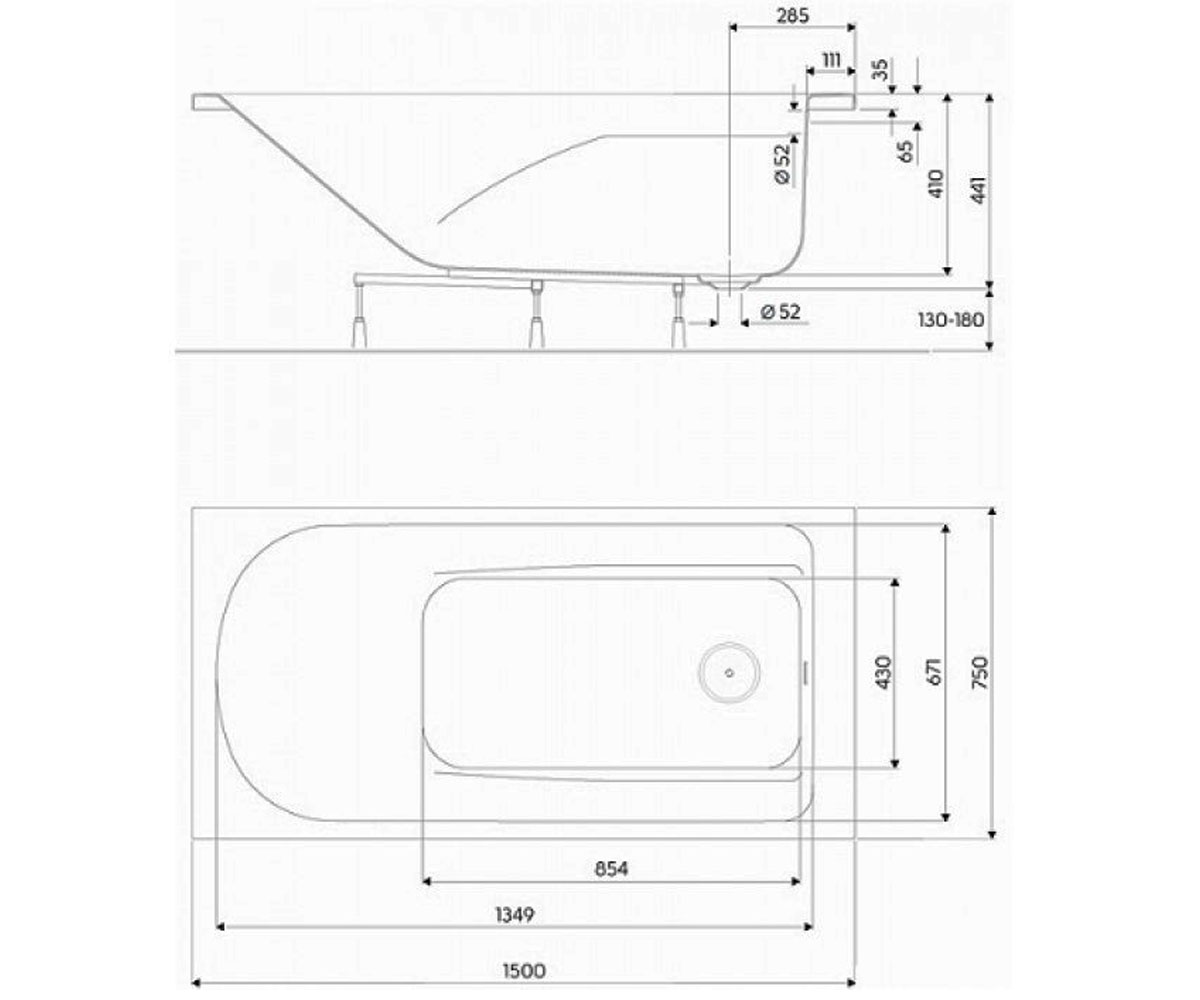 Ванна с ручками  COMFORT PLUS XWP1451000:Чертеж 