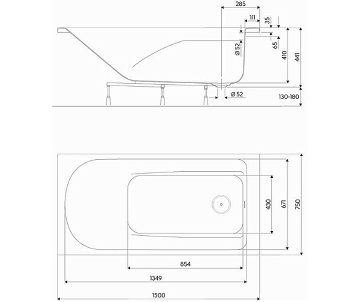 Акриловая ванна  COMFORT XWP3050000:Чертеж 