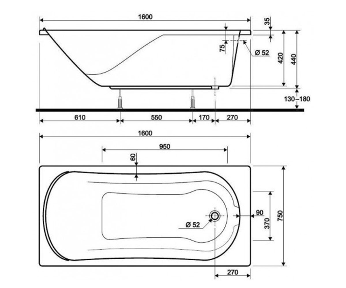 Прямоугольная ванна  COMFORT XWP3060000:Чертеж 
