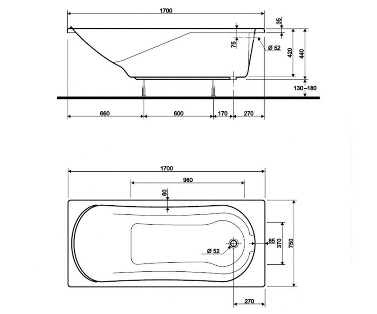 Ванна акриловая  COMFORT XWP3070000:Чертеж 