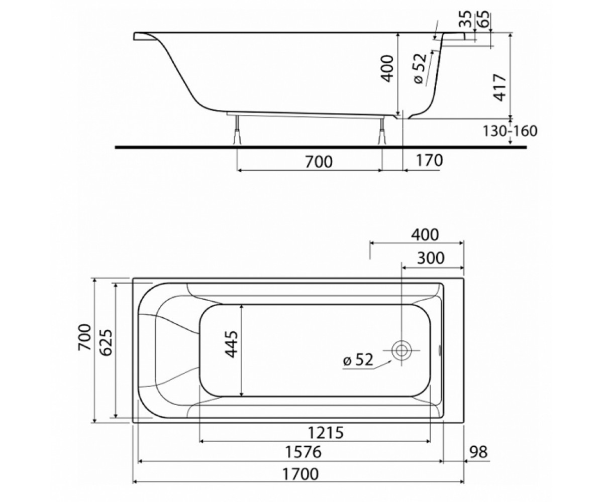 Ванна прямоугольная  REKORD XWP3677000N:Чертеж 