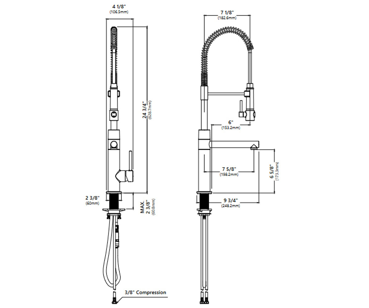 Кухонный смеситель  ARTEC PRO KPF-1603SFACB:Чертеж 