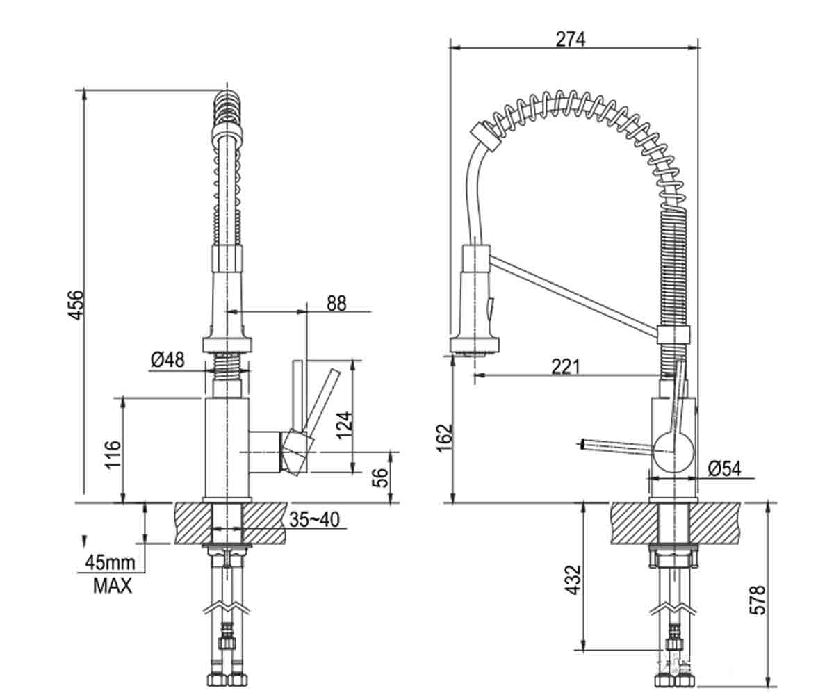 Смеситель кухонный  KPF-1610-SSMB:Чертеж 