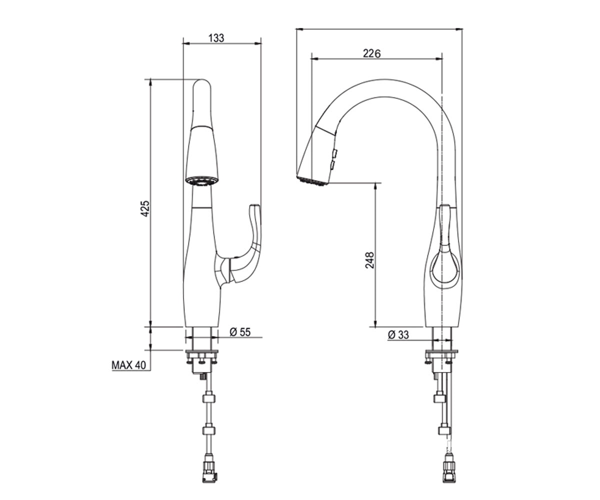 Смеситель кухонный  ESINA KPF-1670-MB:Чертеж 