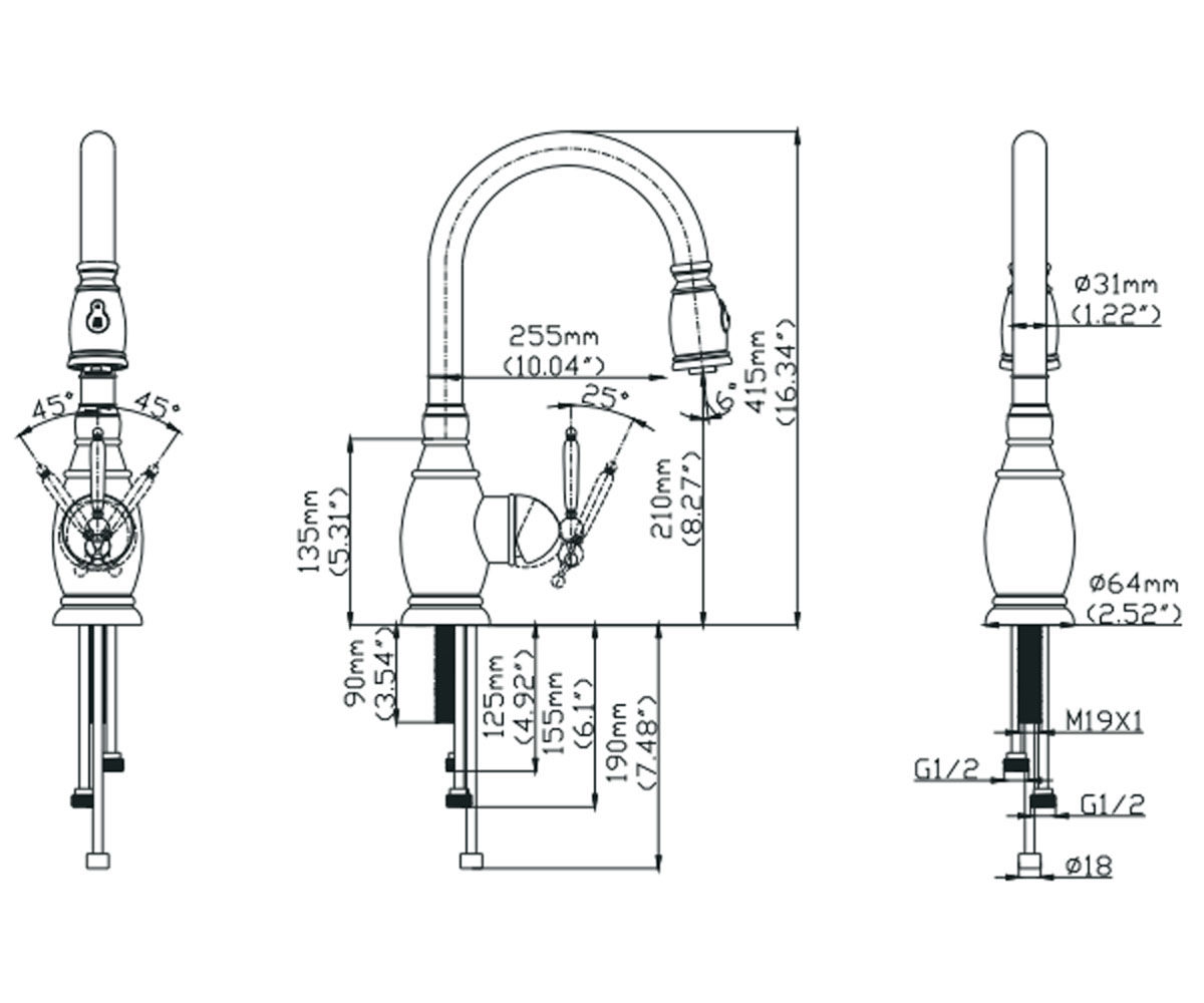 Смеситель для кухни  KPF-2150:Чертеж 