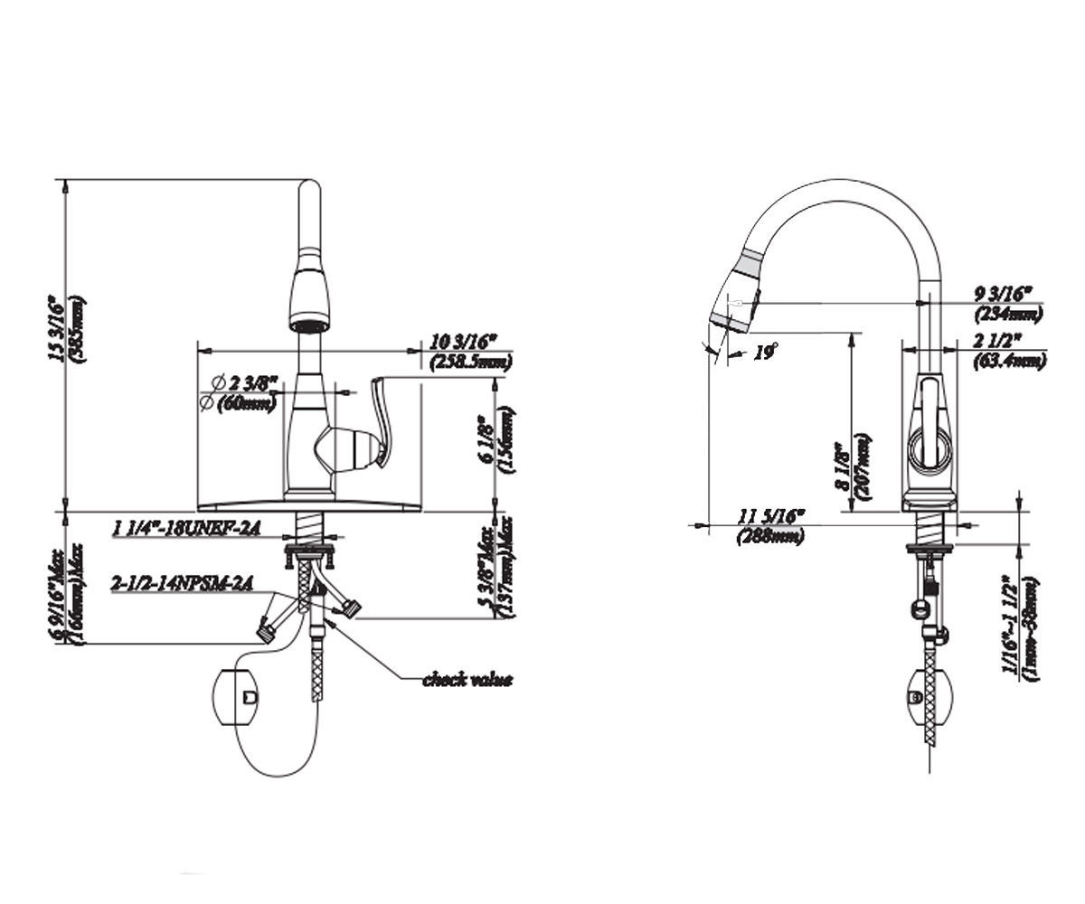 Кухонный смеситель  KPF-2230-CH:Чертеж 