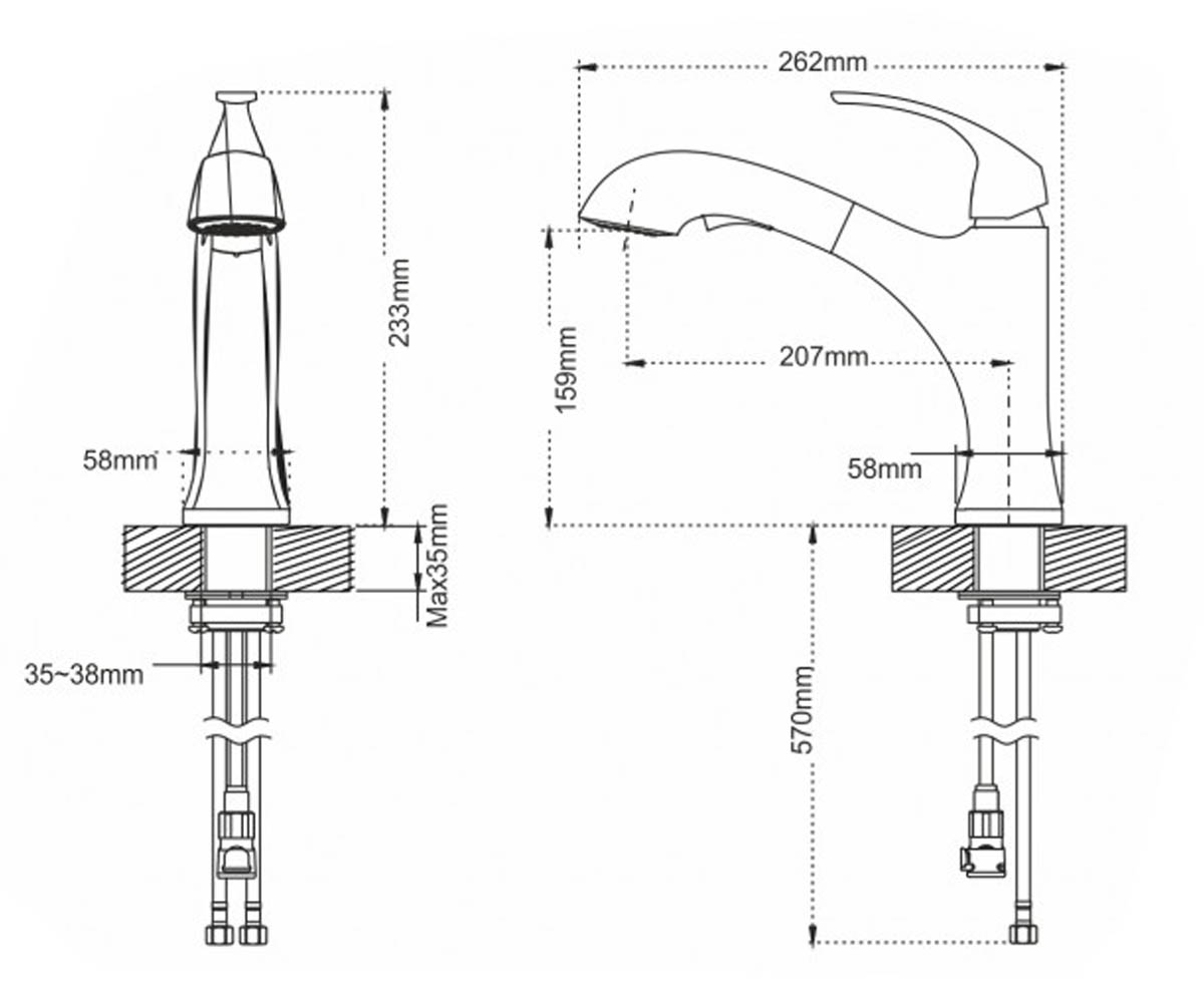Смеситель с лейкой  OREN KPF-2252MB:Чертеж 