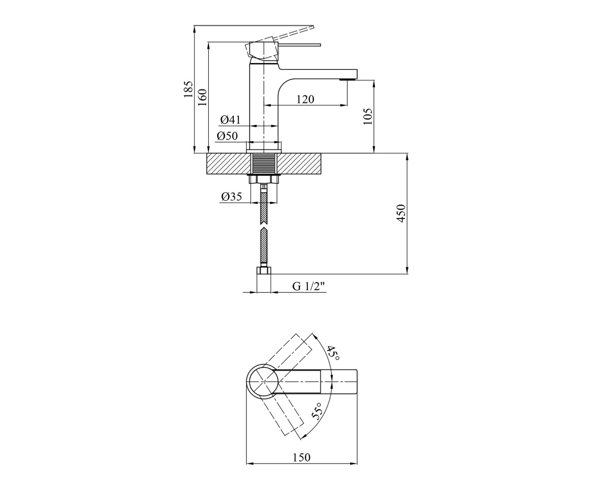 Смеситель на раковину  BASIS-C010:Чертеж 
