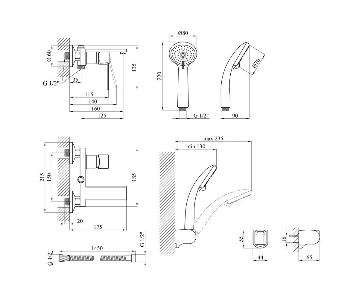 Смеситель для ванны  BASIS-C060:Чертеж 