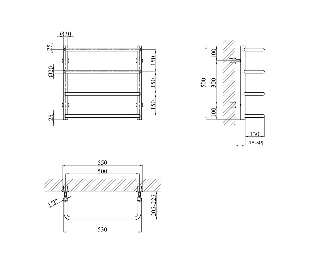 Полотенцесушитель  DC5053-4B:Чертеж 