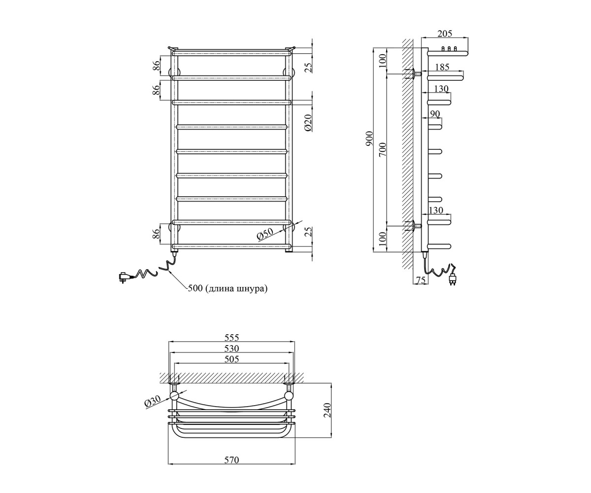 Полотенцесушитель  КАННА DK9050-9EL:Чертеж 
