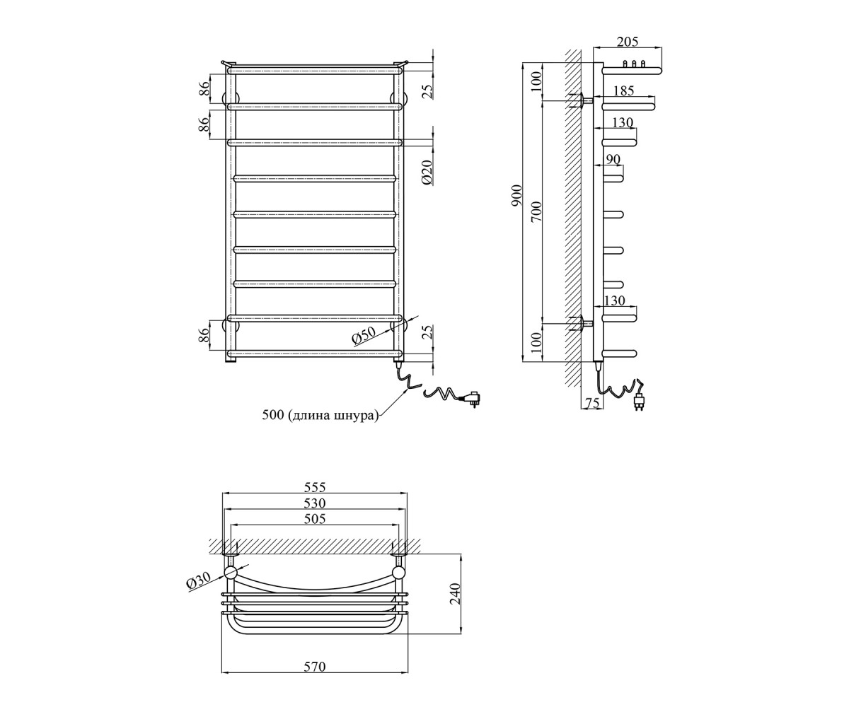 Полотенцесушитель  КАННА DK9050-9ER:Чертеж 