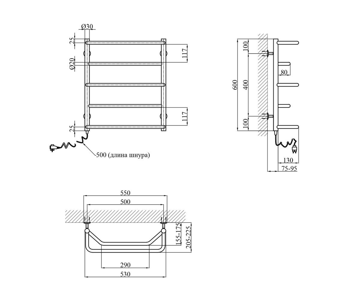 Полотенцесушитель  МИКС DM6050-5EL:Чертеж 