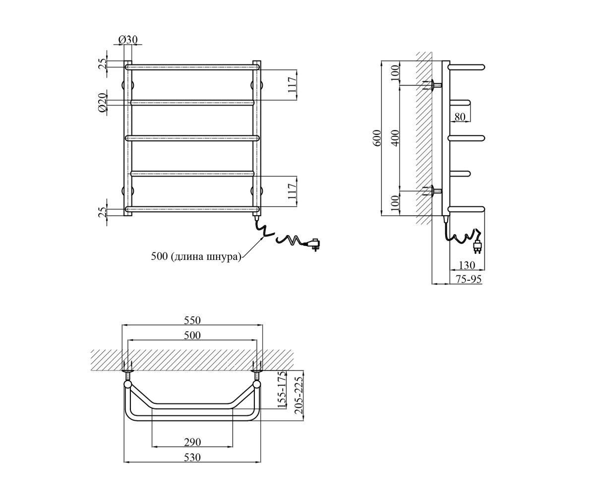 Полотенцесушитель  МИКС DM6050-5ER:Чертеж 