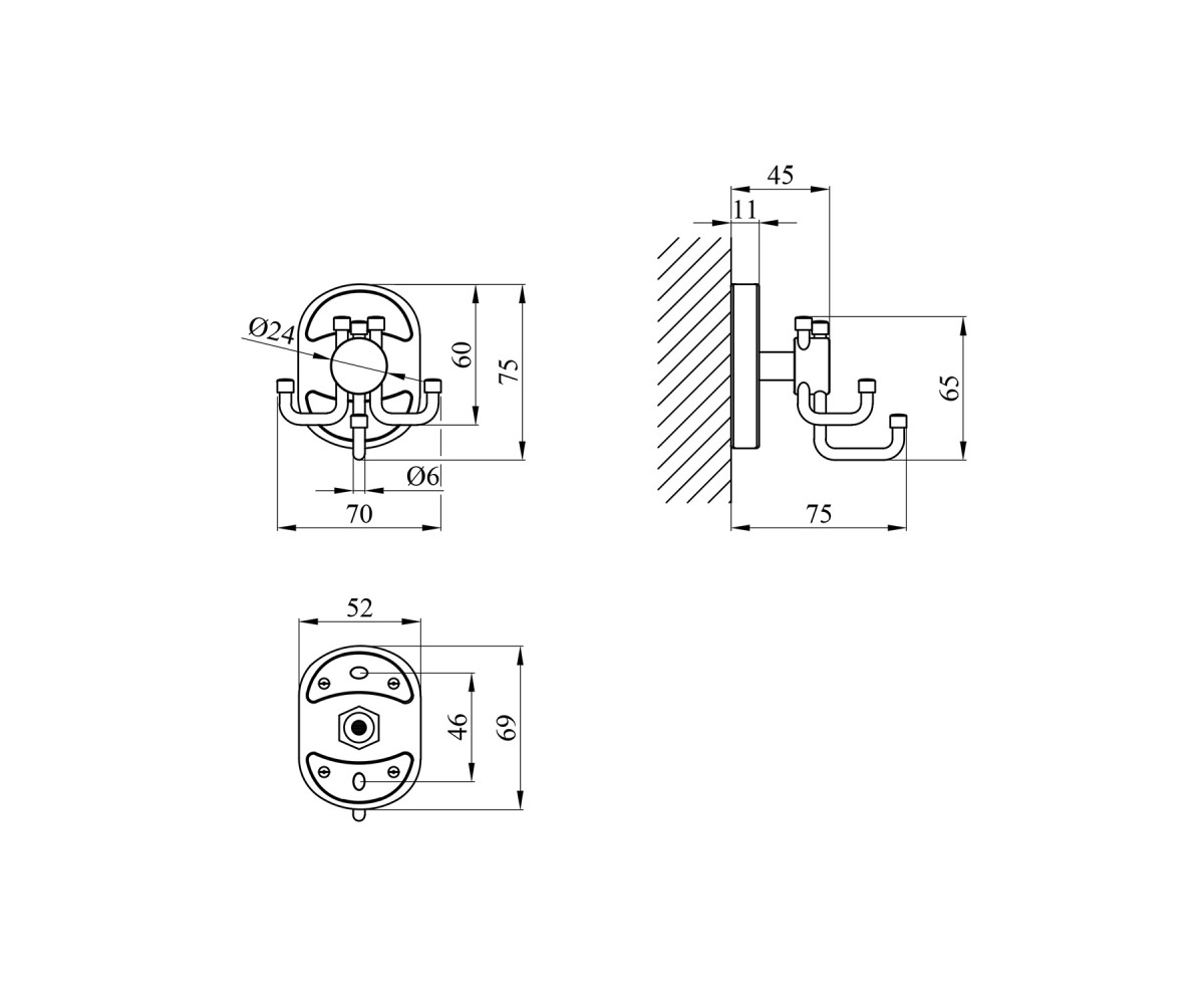 Крючок для полотенец  ELBE-ACC2905-3:Чертеж 