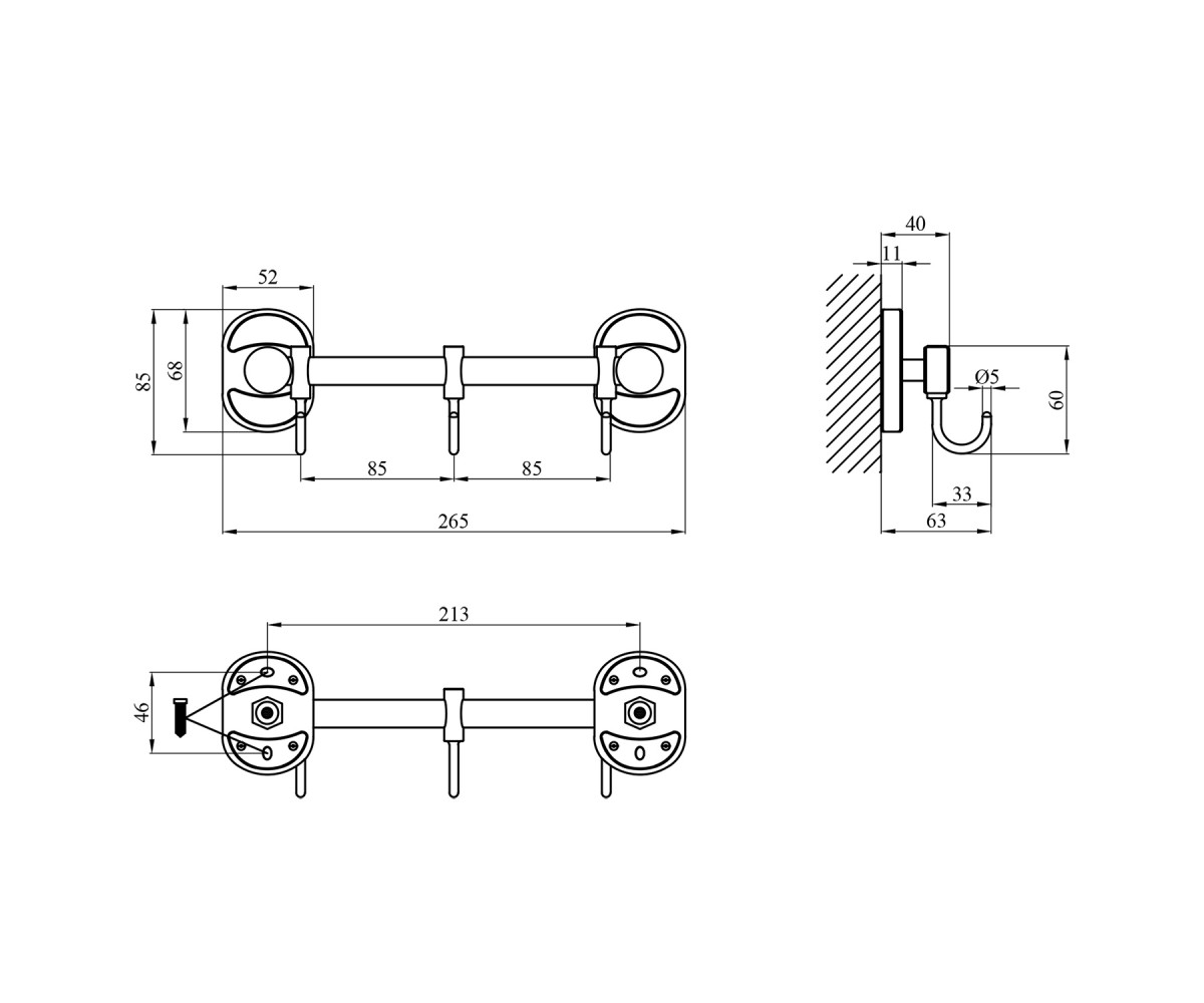 Крючки в ванную  ELBE-ACC2914-3:Чертеж 