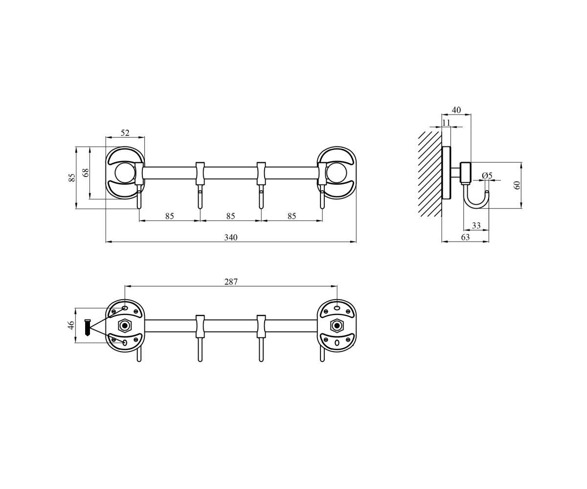 Крючки в ванную  ELBE-ACC2914-4:Чертеж 