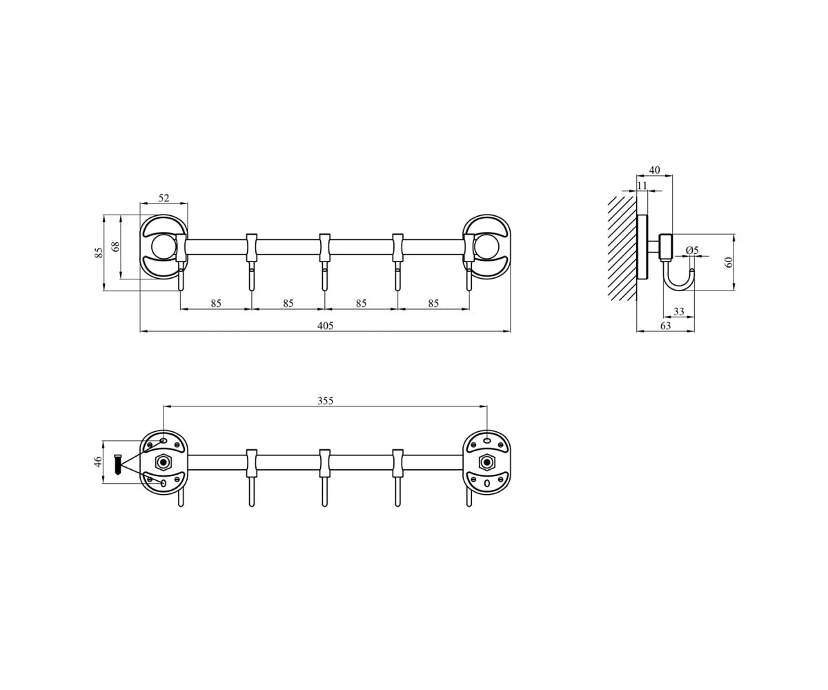 Крючки в ванную  ELBE-ACC2914-5:Чертеж 