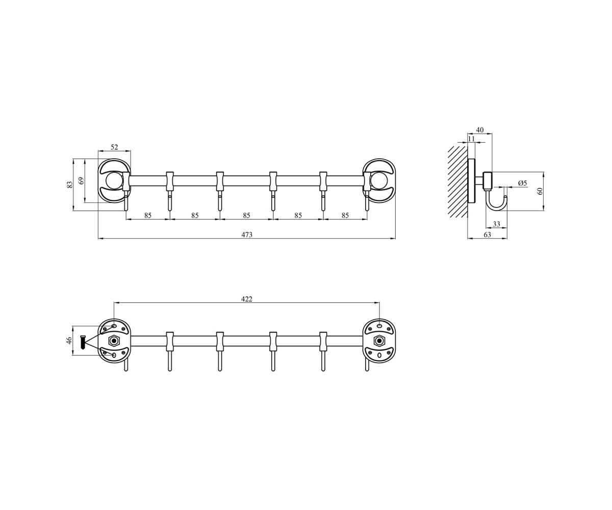 Крючки в ванную  ELBE-ACC2914-6:Чертеж 