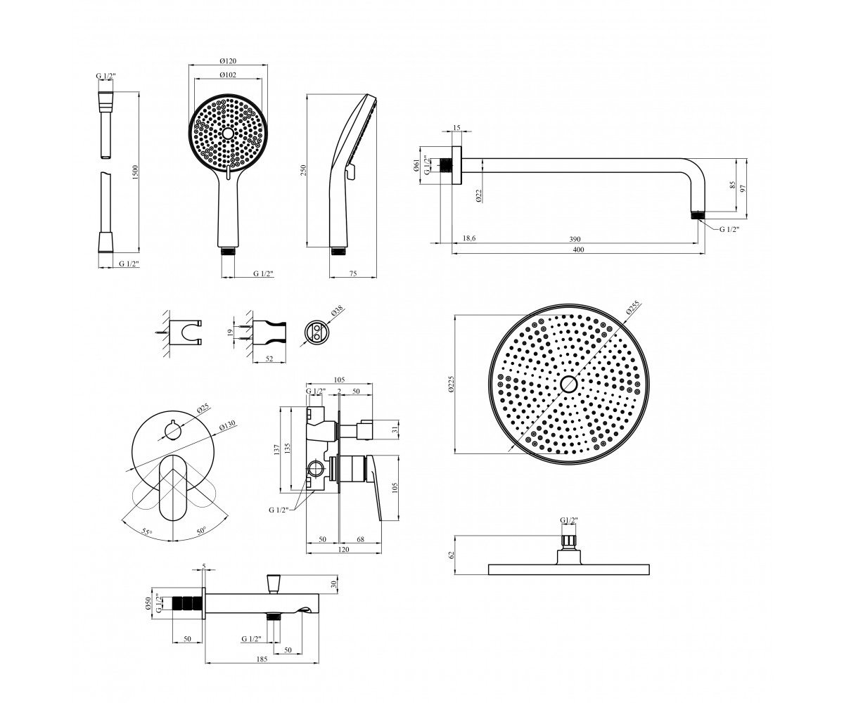 Душова система Kroner Element 211335A-3801  ELEMENT 211335A-3801:Чертеж 