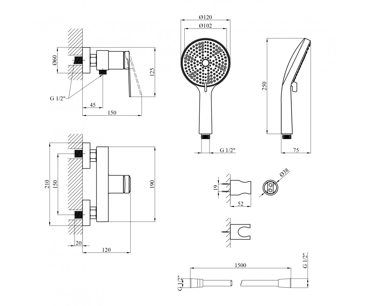 Змішувач для душу Kroner Element 211411-0101  ELEMENT 211411-0101:Фото 3