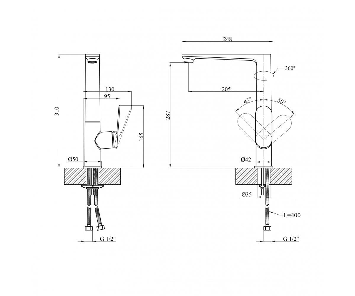 Змішувач для кухні Kroner Element 211512A-5301  ELEMENT 211512A-5301:Чертеж 