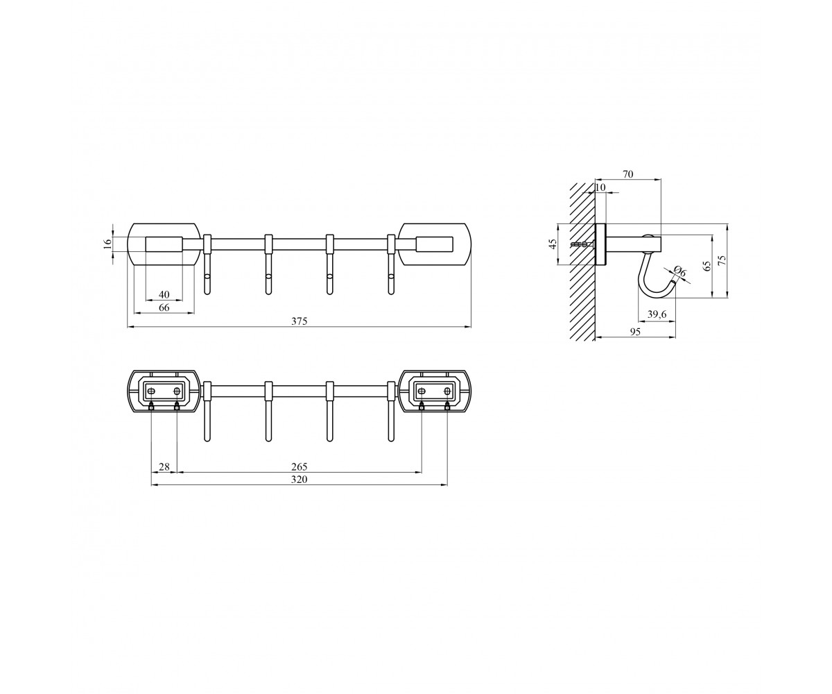 Тримач для рушників Kroner KRM Graz - GRP95618-4  GRAZ-GRP95618-4:Чертеж 