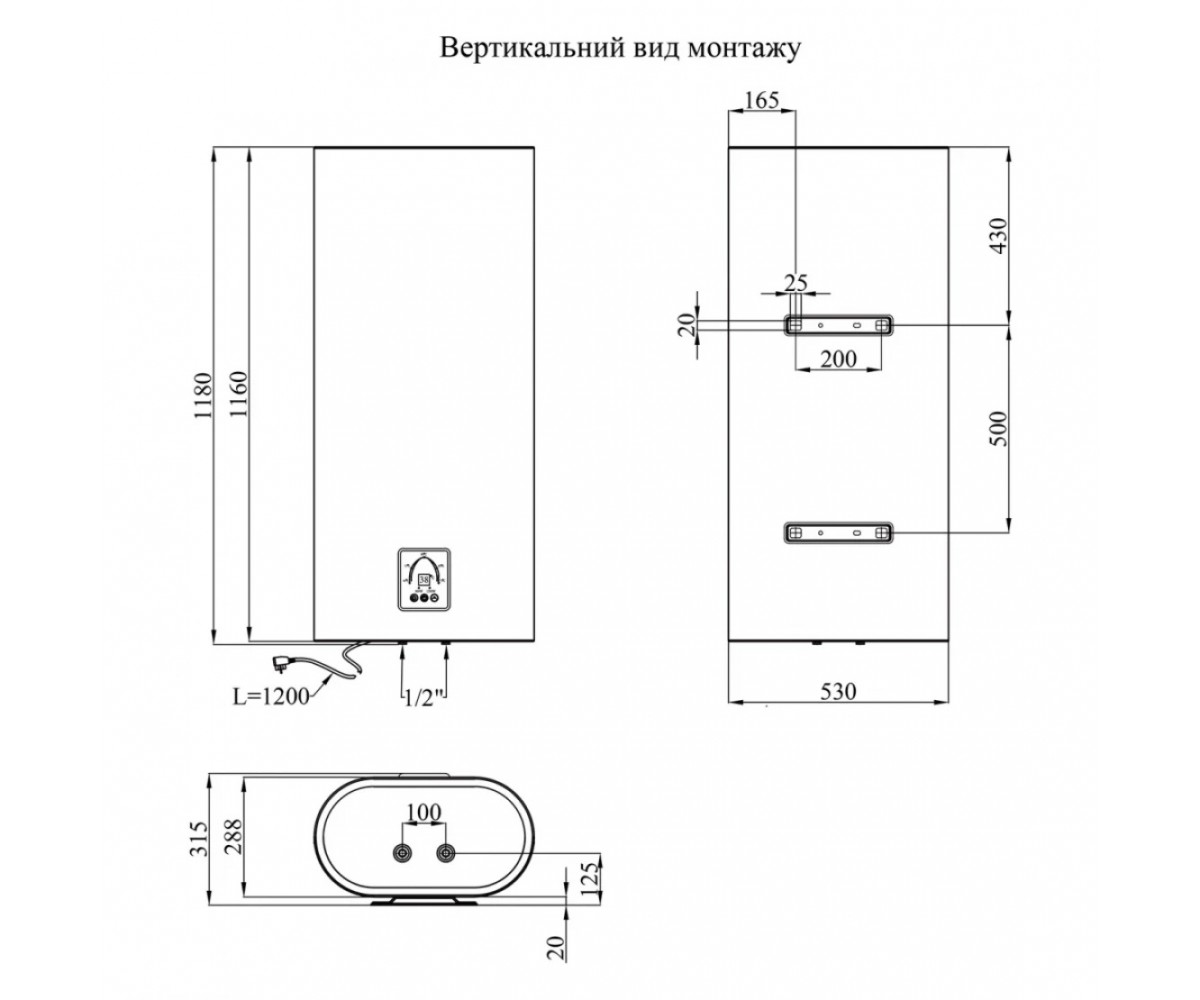 Электрический накопительный водонагреватель  FLACHER K100F2-D:Чертеж 