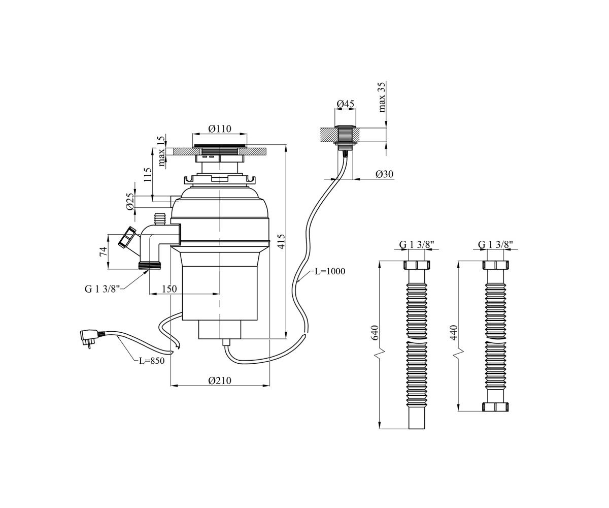 Измельчитель отходов  KAIMAN KAIMAN WHI-550W:Чертеж 