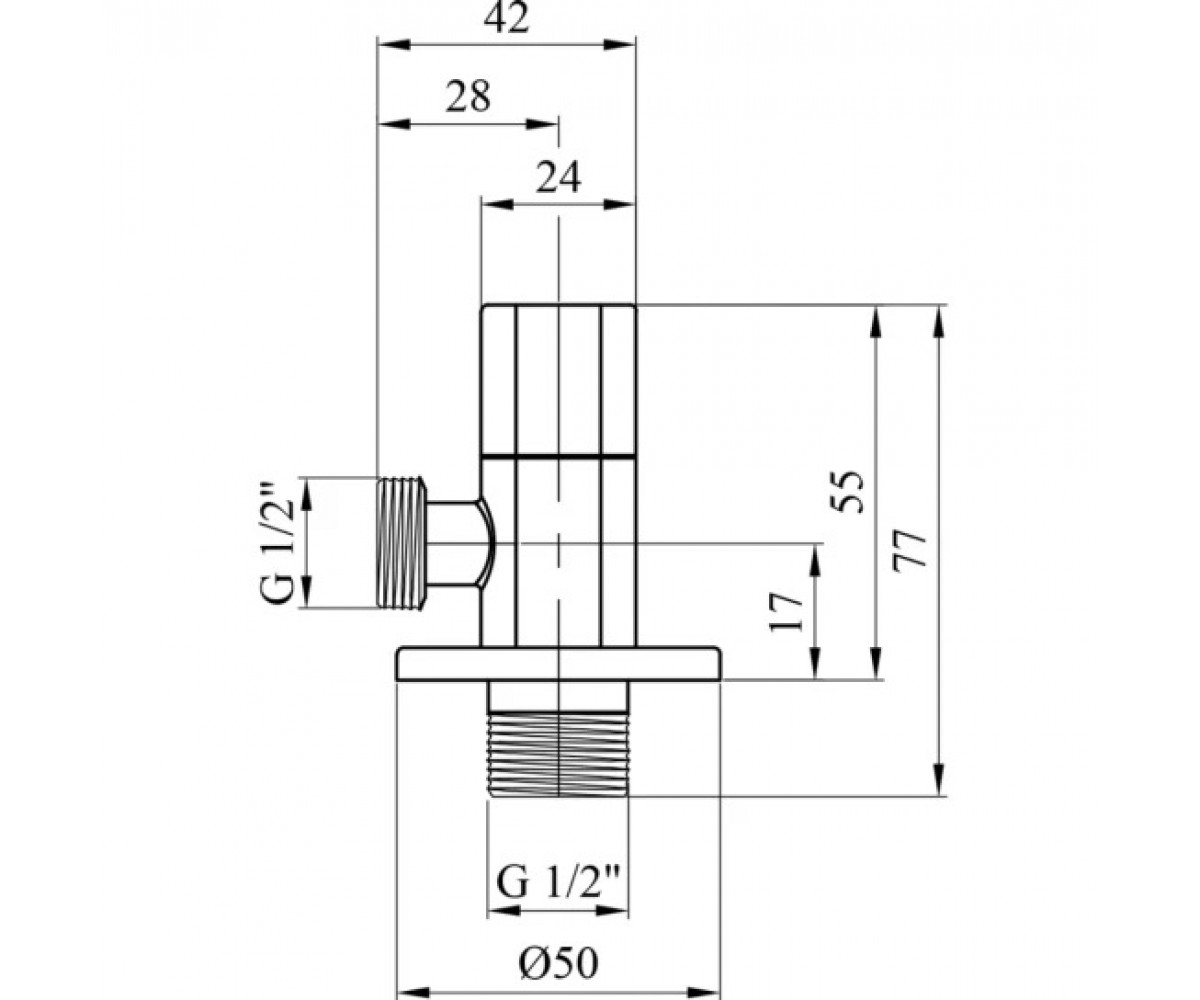 Кран приборный для подключения  KARRO KR-3123-1B 12-12:Чертеж 