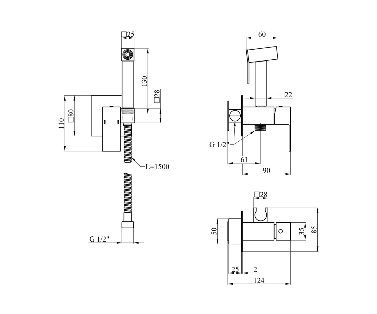 Набор 3 в 1 душова система Kroner Edelstahl Kubus-SCH082 + змішувач Edelstahl Kubus-SCH010 + змішувач Edelstahl Kubus-SCH053  ED