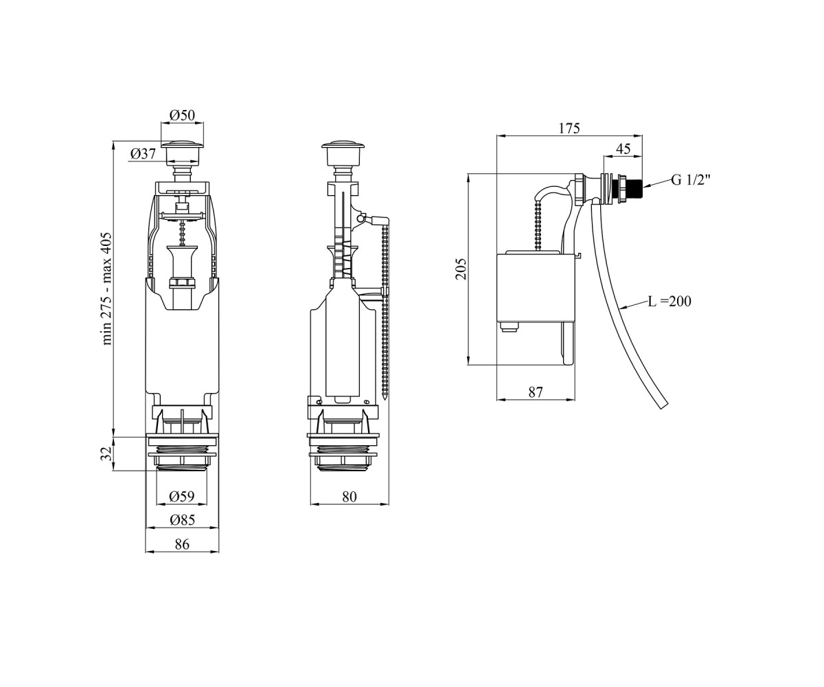 Арматура спускная для бачка  KRM KIT6854:Чертеж 