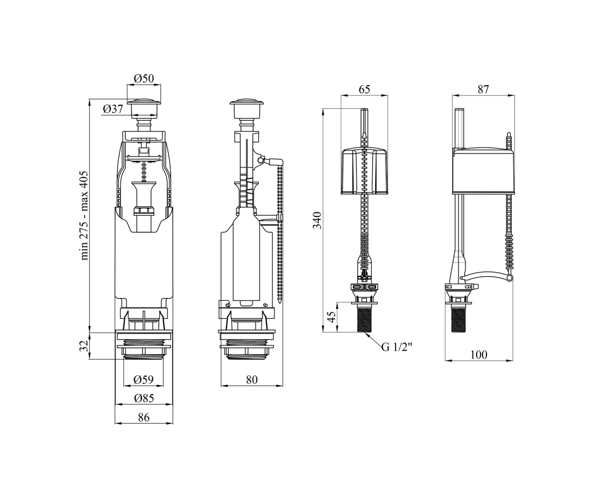 Арматура спускная для бачка  KRM KIT6857:Чертеж 