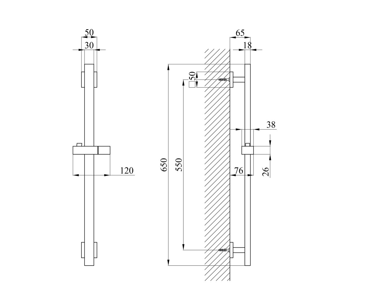 Штанга для душу Kroner KRP Edelstahl Kubus - PVD230  EDELSTAHL KUBUS KUBUS-PVD230:Чертеж 