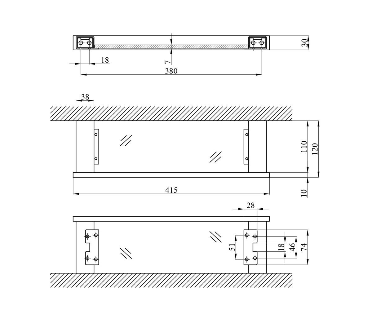 Полочка в ванную  EDELSTAHL KUBUS KUBUS-SCH3907:Чертеж 