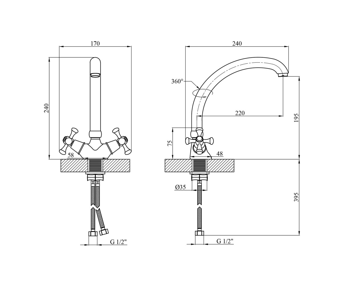 Двухвентильный смеситель  RHEIN-C032:Чертеж 