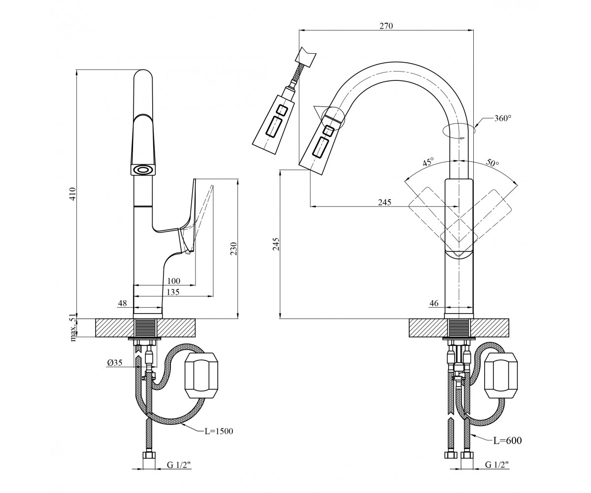 Змішувач для кухні Kroner KRP Vog - SCH030-T KRONER  VOG-SCH030-T VOG-SCH030-T