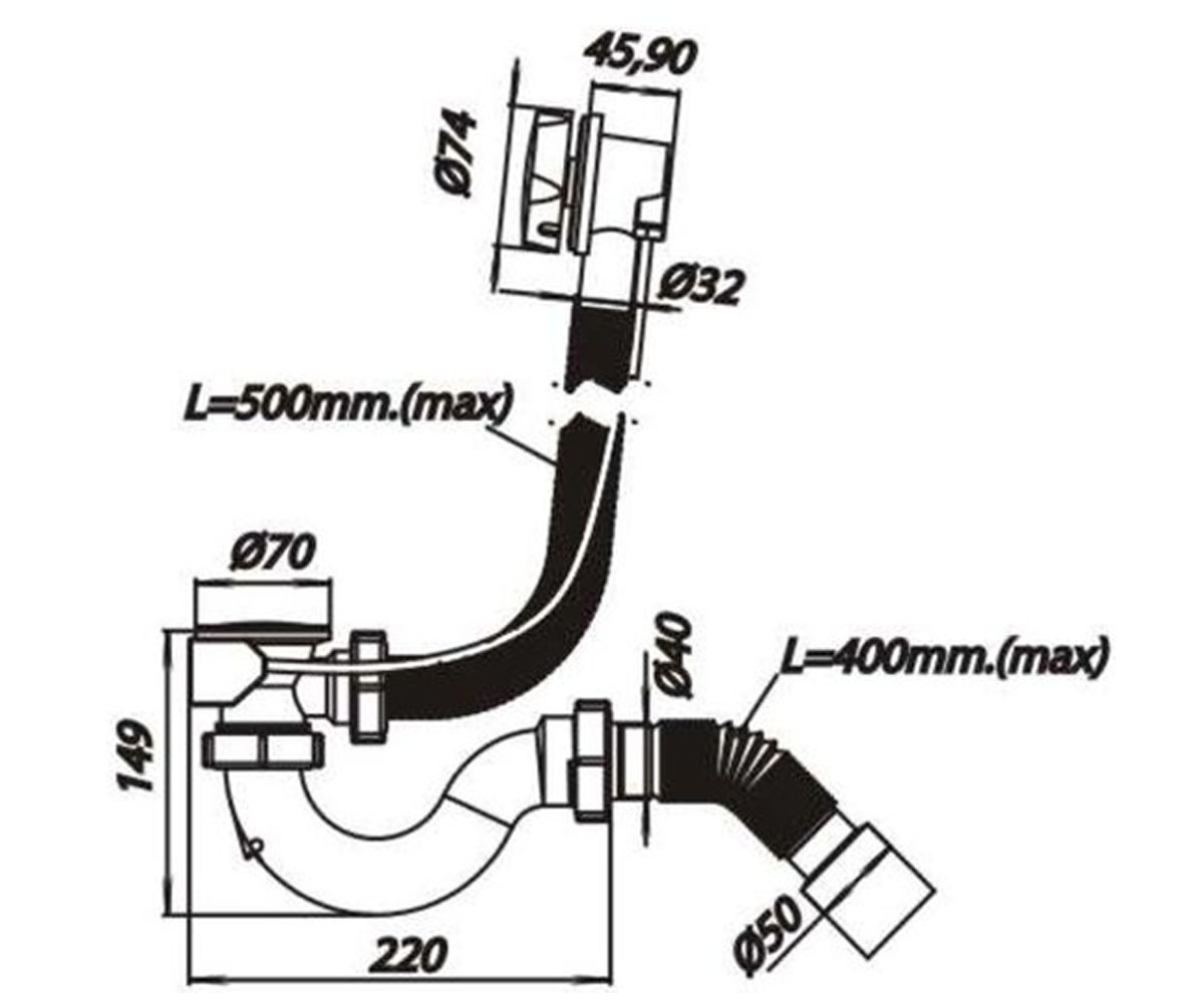 Слив.перелив для ванны  B1050PA:Чертеж 