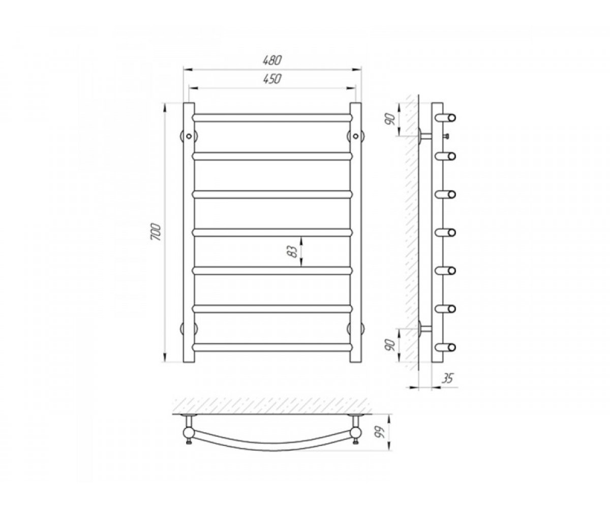 Полотенцесушитель  КЛАССИК 73207004:Чертеж 