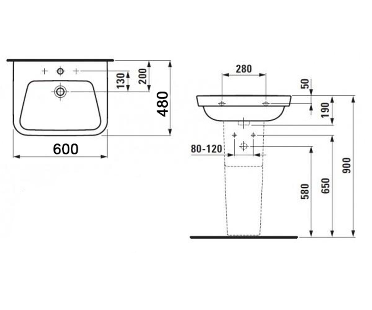 Керамическмй умывальник  MODERNA PLUS H8105420001041:Чертеж 