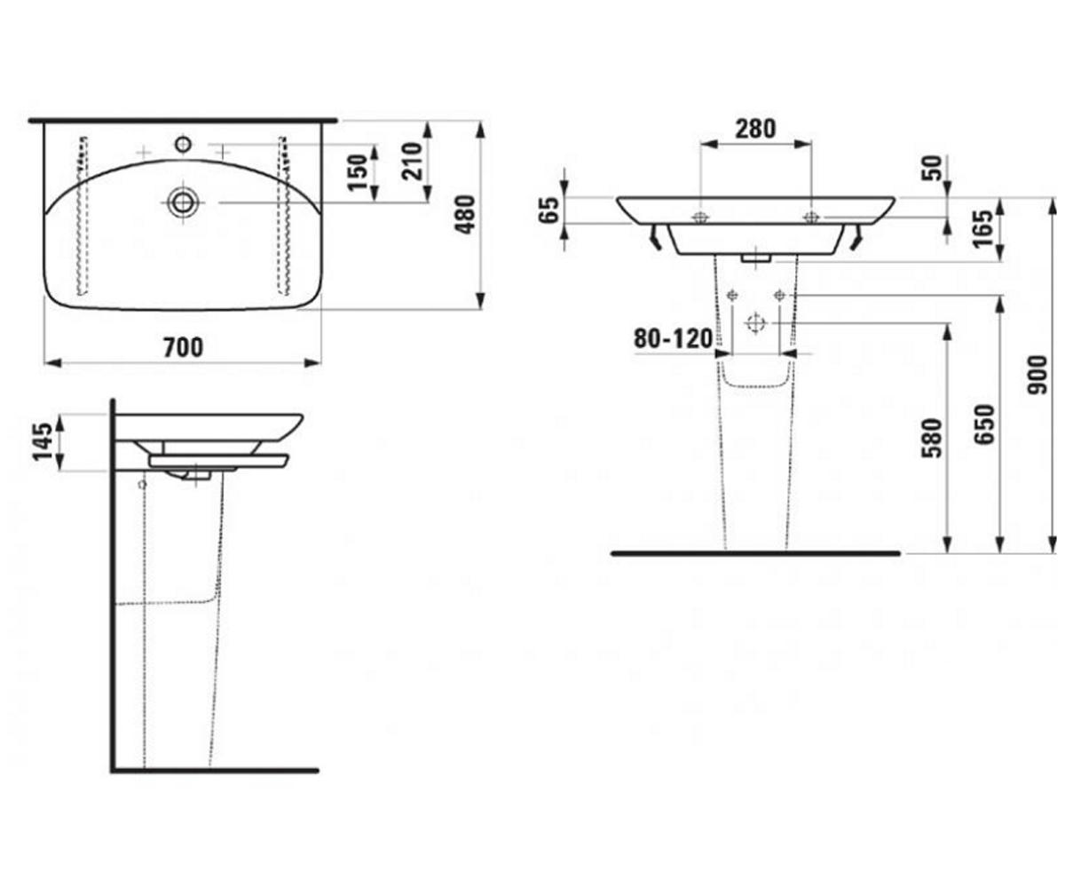 Керамический умывальник  PALACE H8107040001041:Чертеж 