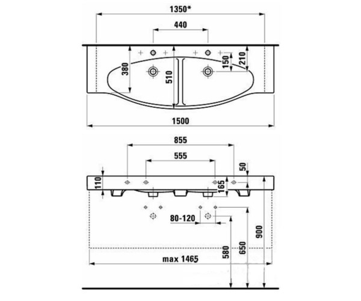 Умывальник с двумя чашами  PALACE H8147060001041:Чертеж 