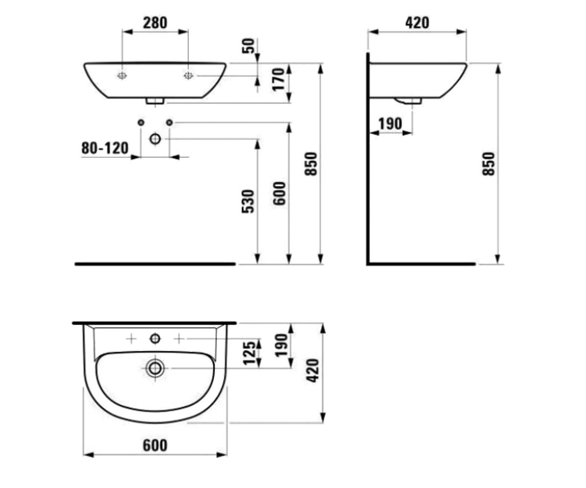 Раковина на тумбу  PRO B H8149520001041:Чертеж 