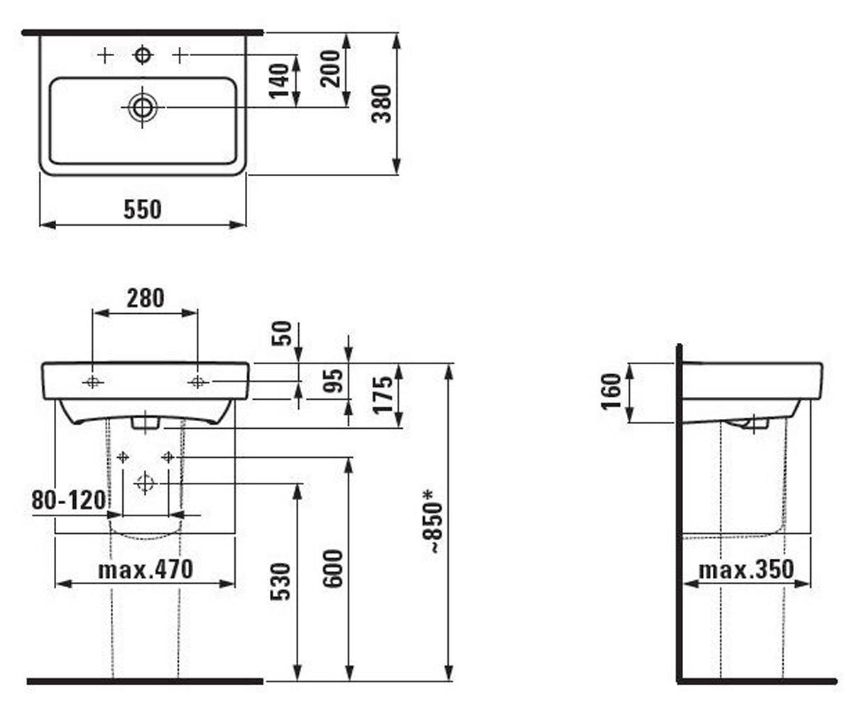 Накладная раковина из керамики  PRO S H8189580001041:Чертеж 