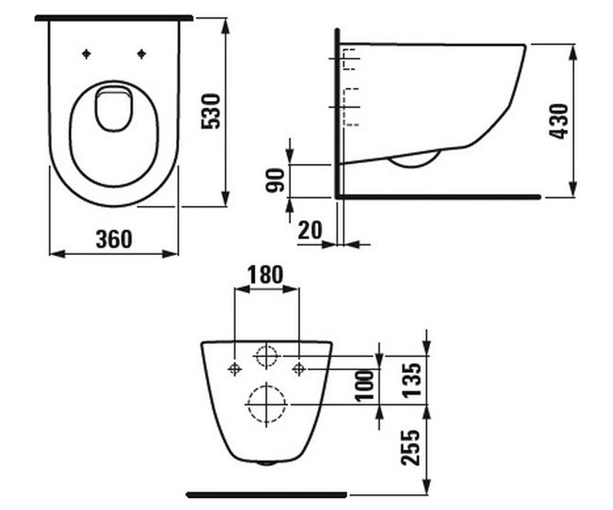 Консольный унитаз без крышки  PRO RIMLESS H8209660000001:Чертеж 