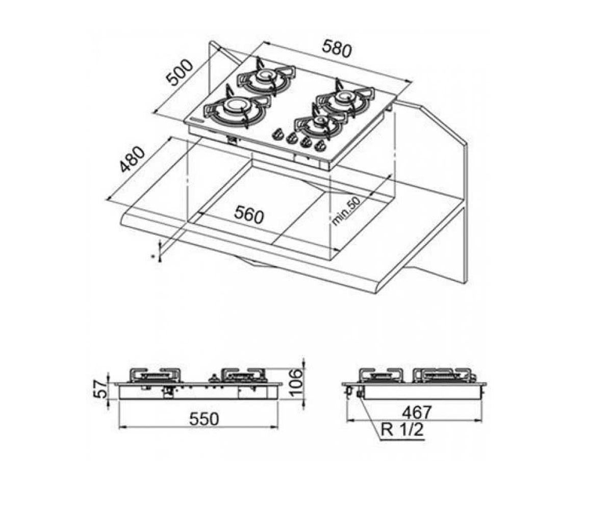 Стеклокерамическая газовая плита  FQ6TGF B (176):Чертеж 