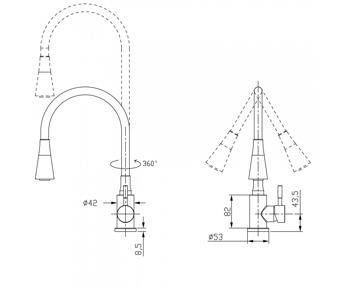 Кухонный смеситель с гибким изливом  ARIA LDARI015F31WNK36981:Чертеж 