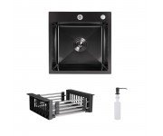 Акційний набір Lidz: мийка Handmade H4545 Black PVD Decor 2,5/0,5 мм + K01B Корзина для кухонной мойки LIDZ  LDH4545HDECBLM4943850958